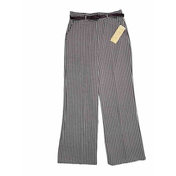 NOS VTG 70s Hounstooth Plaid Knit Belted High Rise Wide Leg Pant